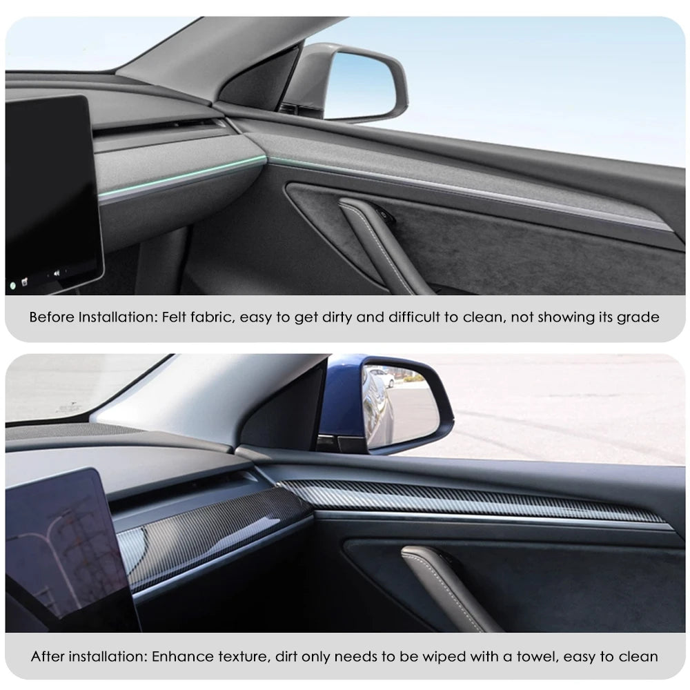 For Tesla Model 3 Y 2021-2023 Dashboard Panel Cover Door Trim Decoration Sticker ABS Carbon Fiber Pattern Decor Car Accessories