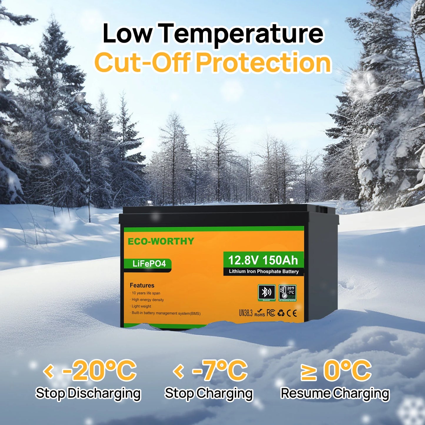 Eco-Worthy 12V 150Ah LiFePO4 Battery With Low Temperature Protection 120A BMS