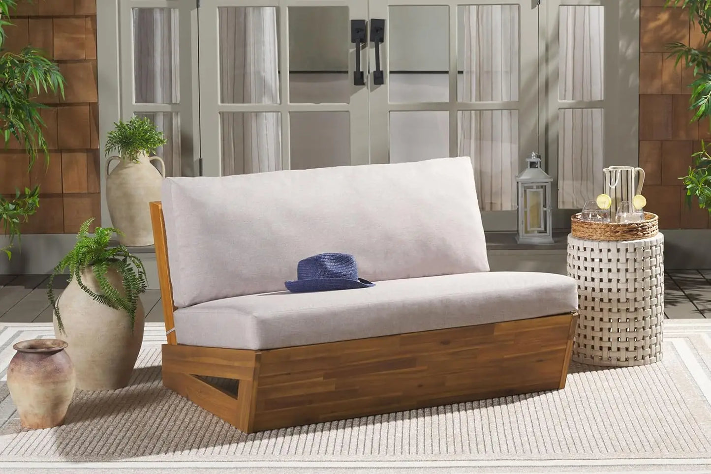 Dune Outdoor Solid Wood Two Seat Patio Sofa For Garden Leisure