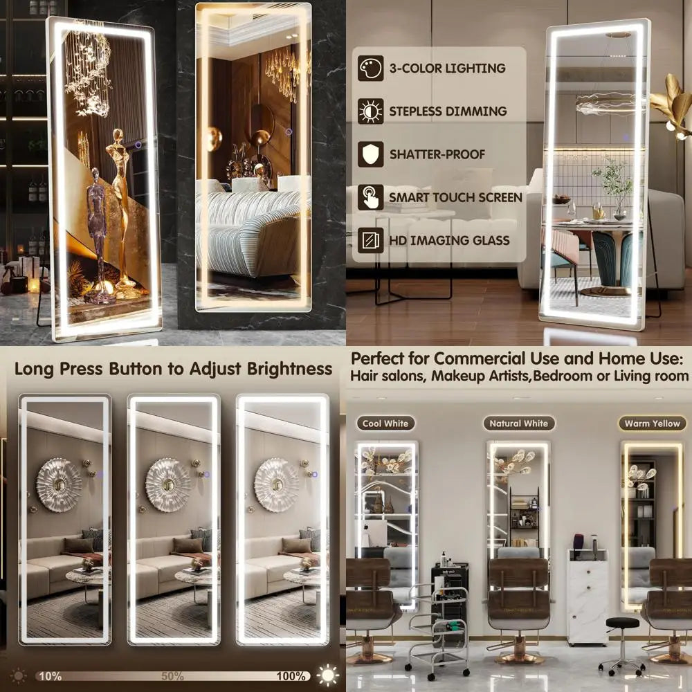 LED Lighted Full Body Floor Mirror Freestanding And Wall Mountable