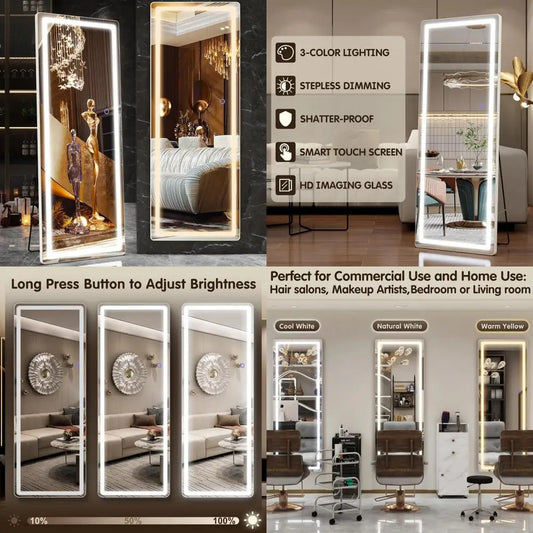LED Lighted Full Body Floor Mirror Freestanding And Wall Mountable