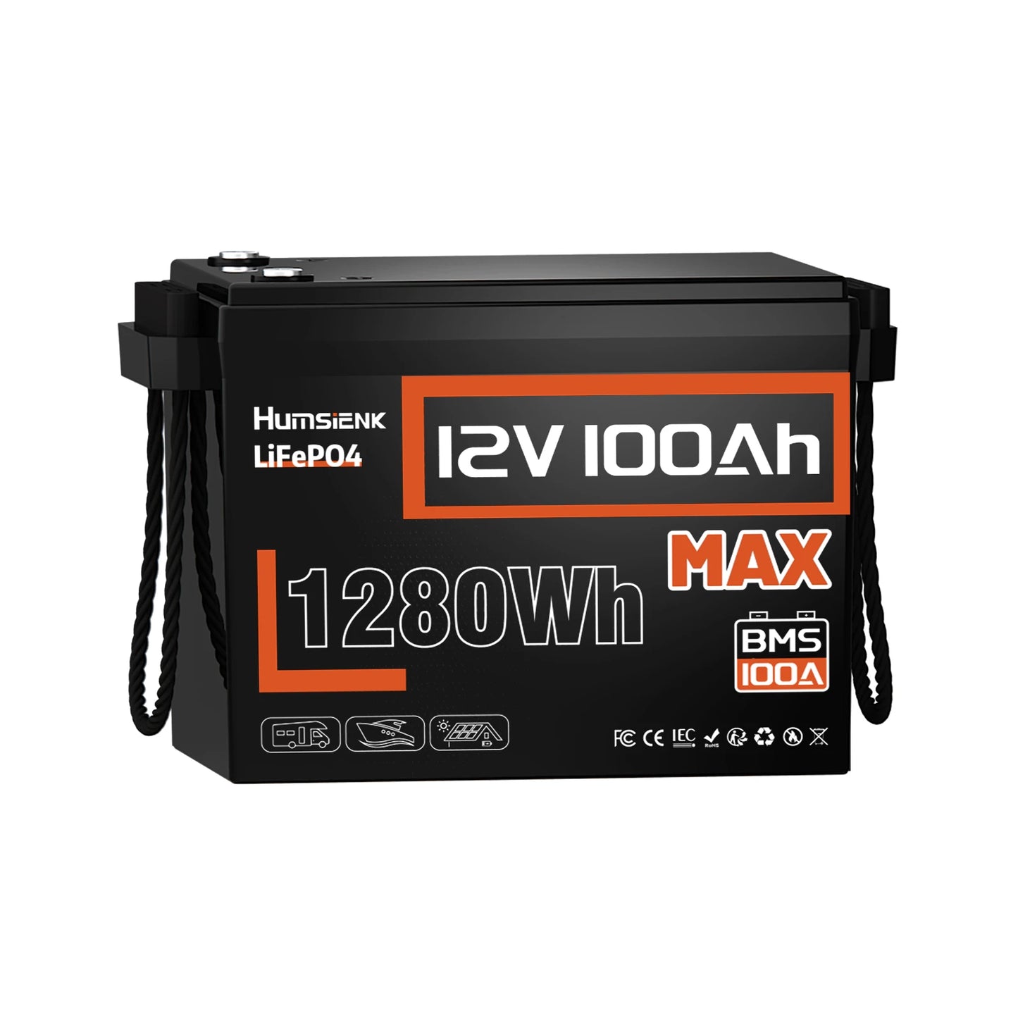Humsienk LiFePO4 12V 100Ah MAX Battery With 100A BMS Portable