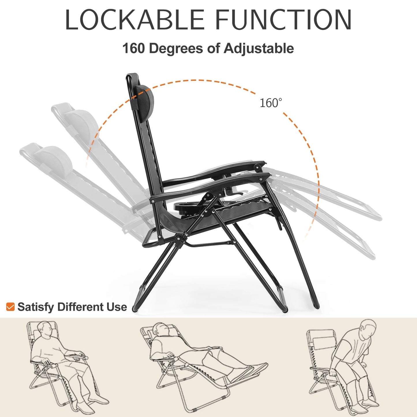 JHK Zero Gravity Set of 2 Portable Recliner Lounge Chairs