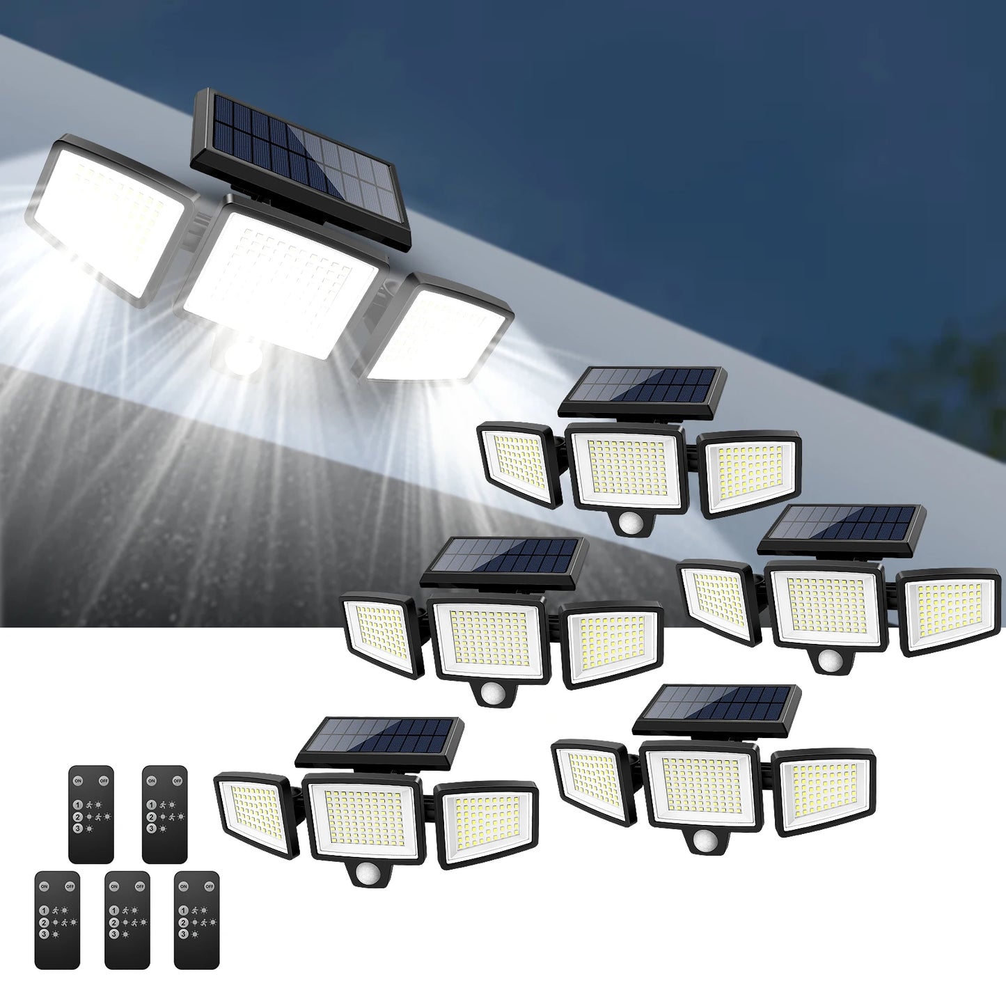 SZRSTH Outdoor Solar Motion Light Three Head LED Security Lamp