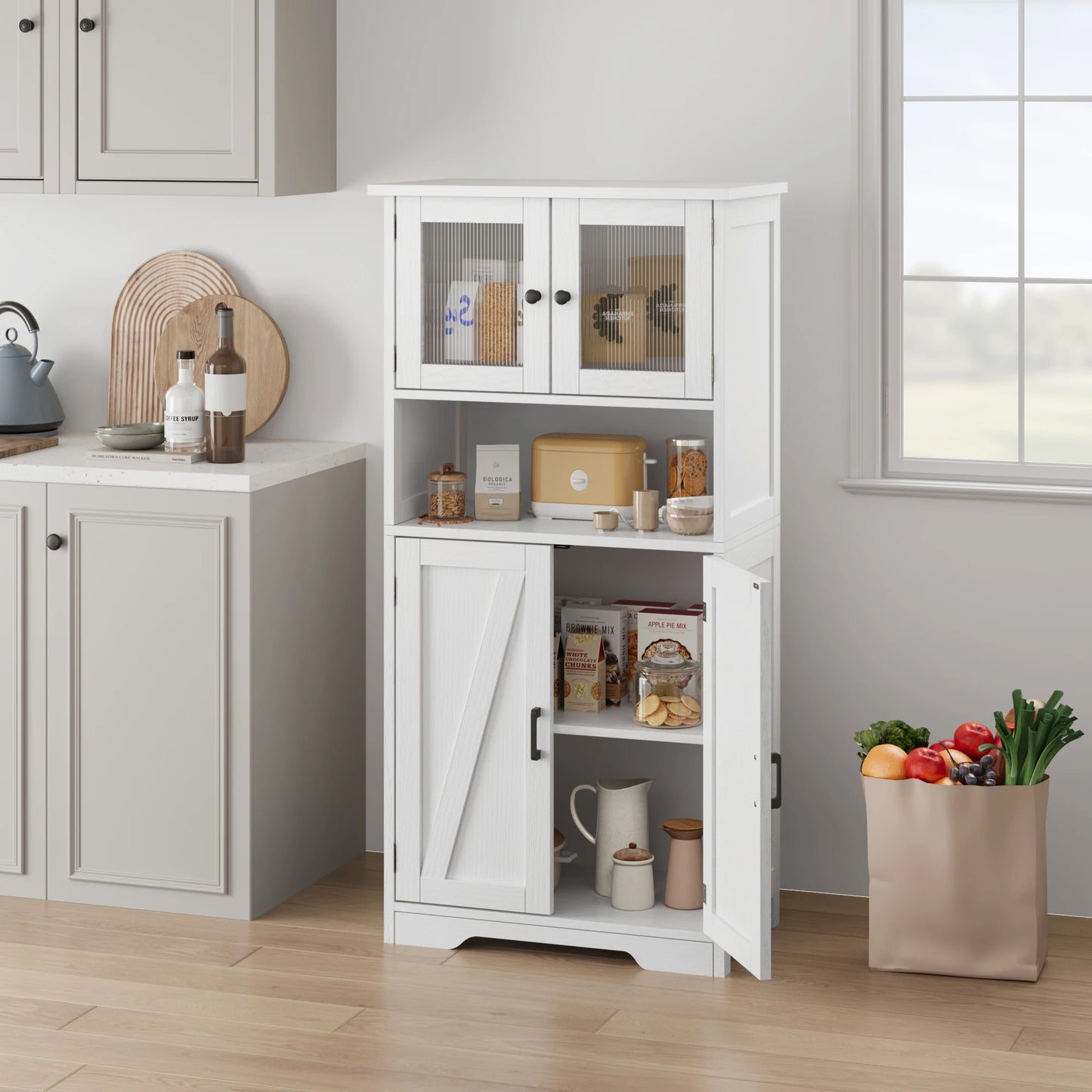 HobbyLane Free Standing Kitchen Pantry Cupboard 4 Doors