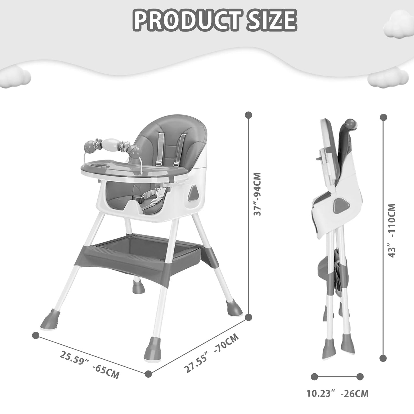 PIORLADO Foldable Baby High Chair With Tray And Toy Rack