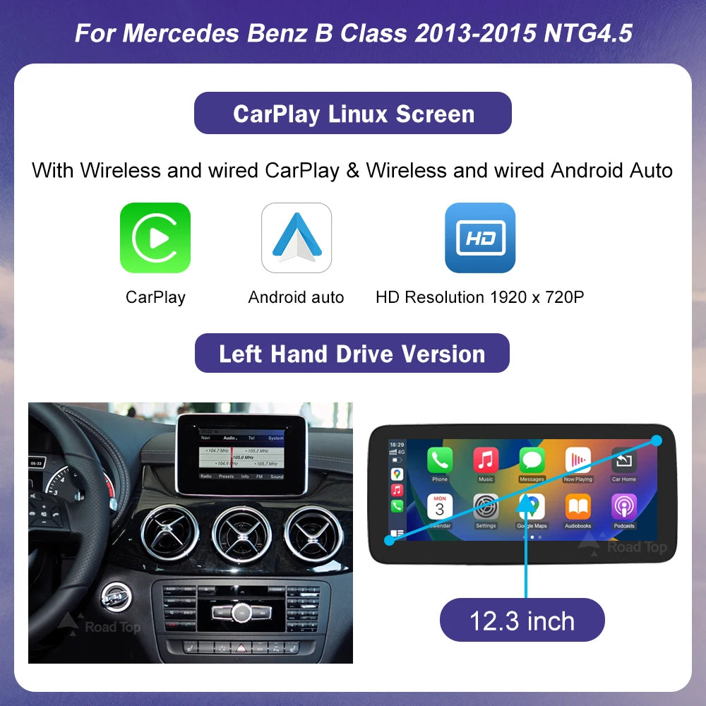 Road Top Wireless CarPlay Linux Touch Screen For Mercedes-Benz