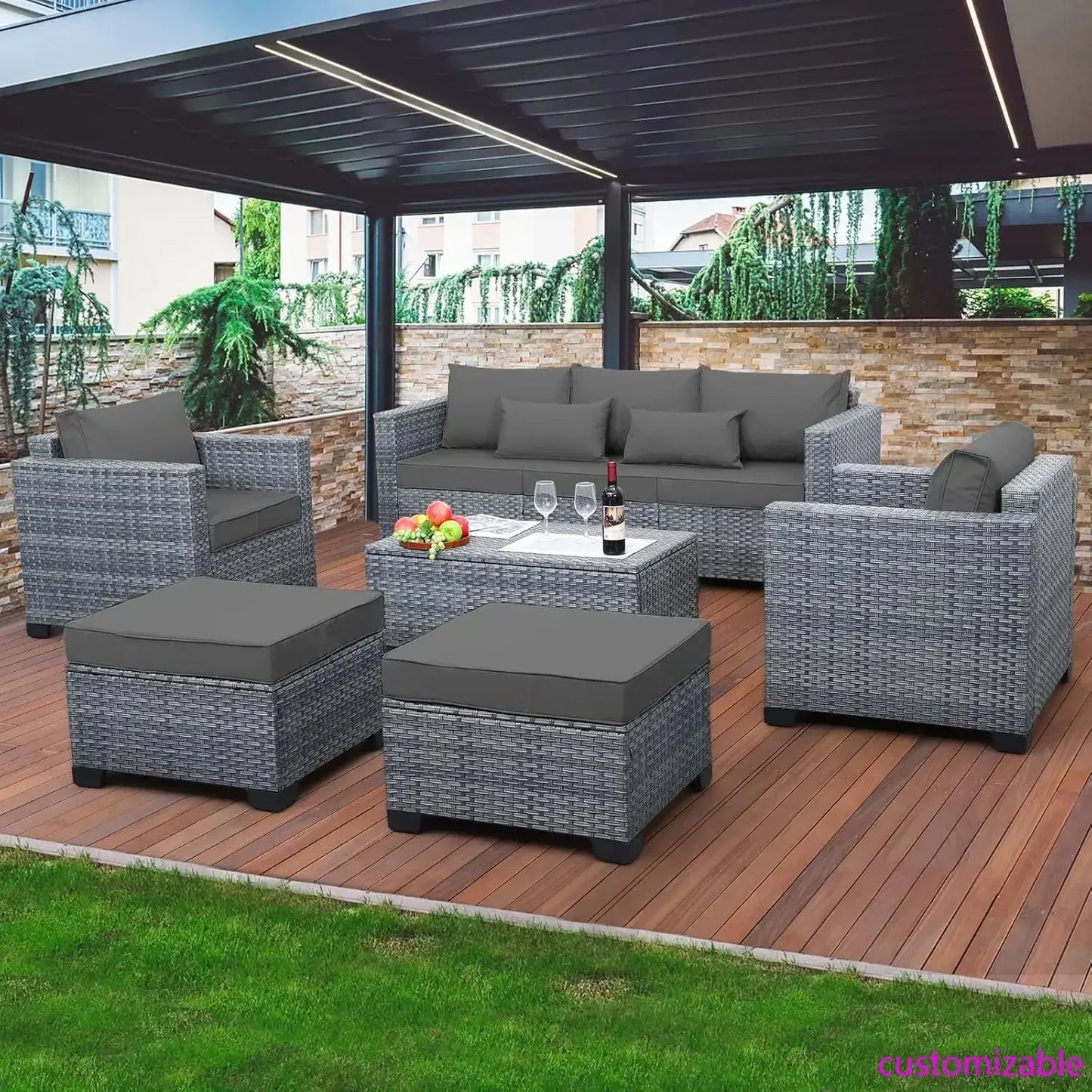 XMSJ Wicker Patio Furniture Set Outdoor PE Rattan Storage Table