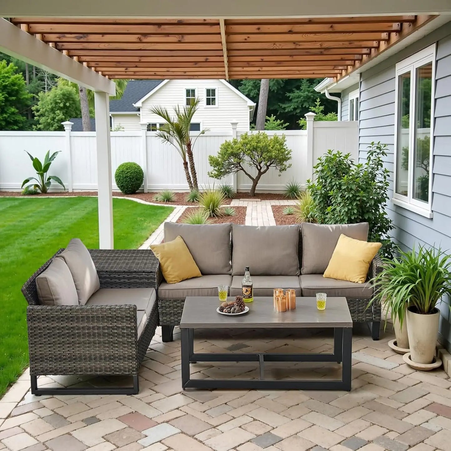 GUOHE Patio Conversation Set With Storage Box And Coffee Table