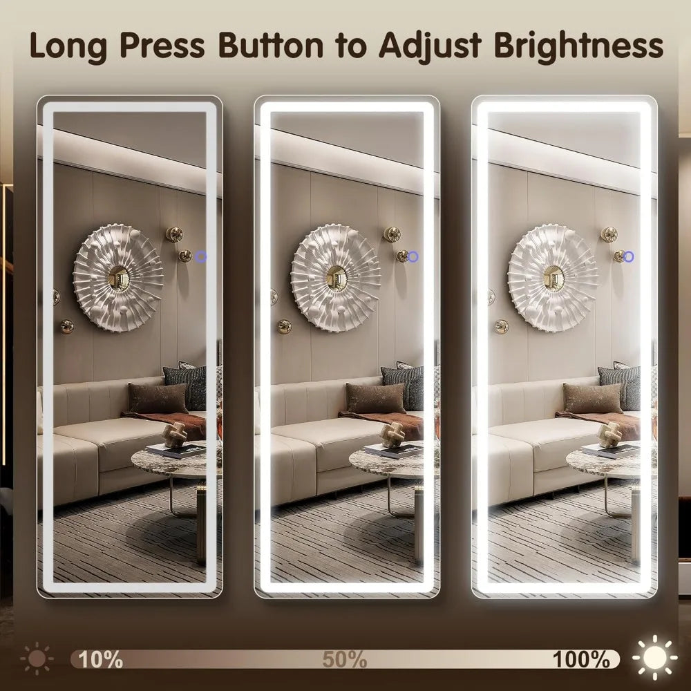 LED Lighted Full Body Floor Mirror Freestanding And Wall Mountable