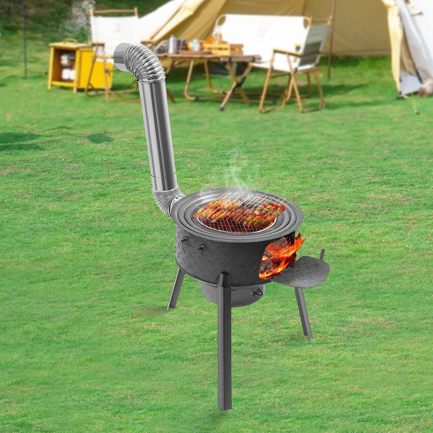Wood Burning Stove With 3 Wok Rings Outdoor Rocket Stove