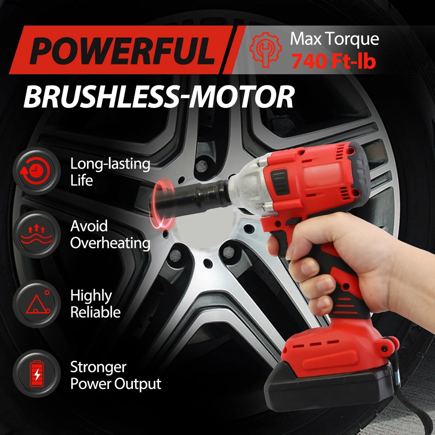 Cordless Brushless Impact Drill Wrench 20V High Torque Tool