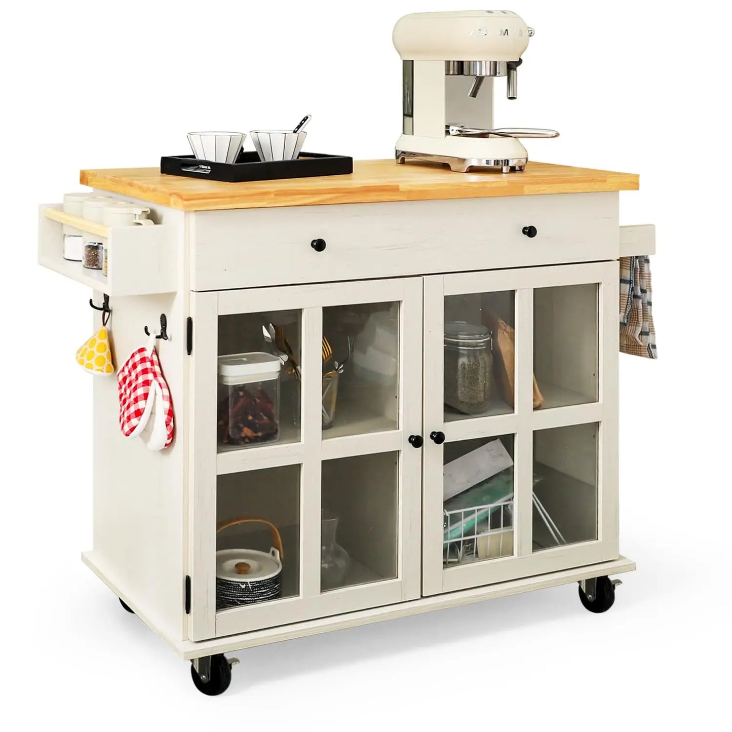 Rolling Kitchen Island With Storage On Wheels With Two Drawers