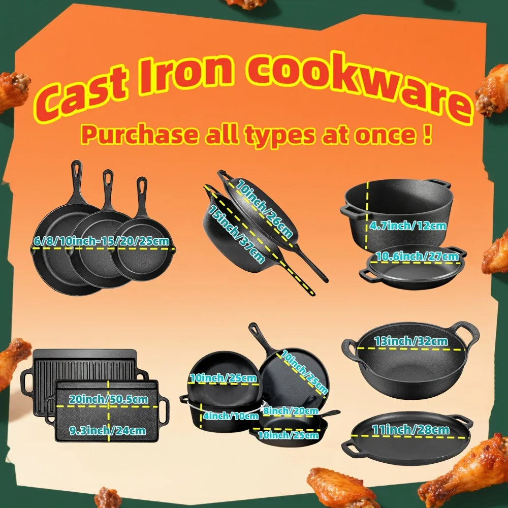 AEDG Cast Iron Skillet Set Nonstick For Oven Grill Campfire