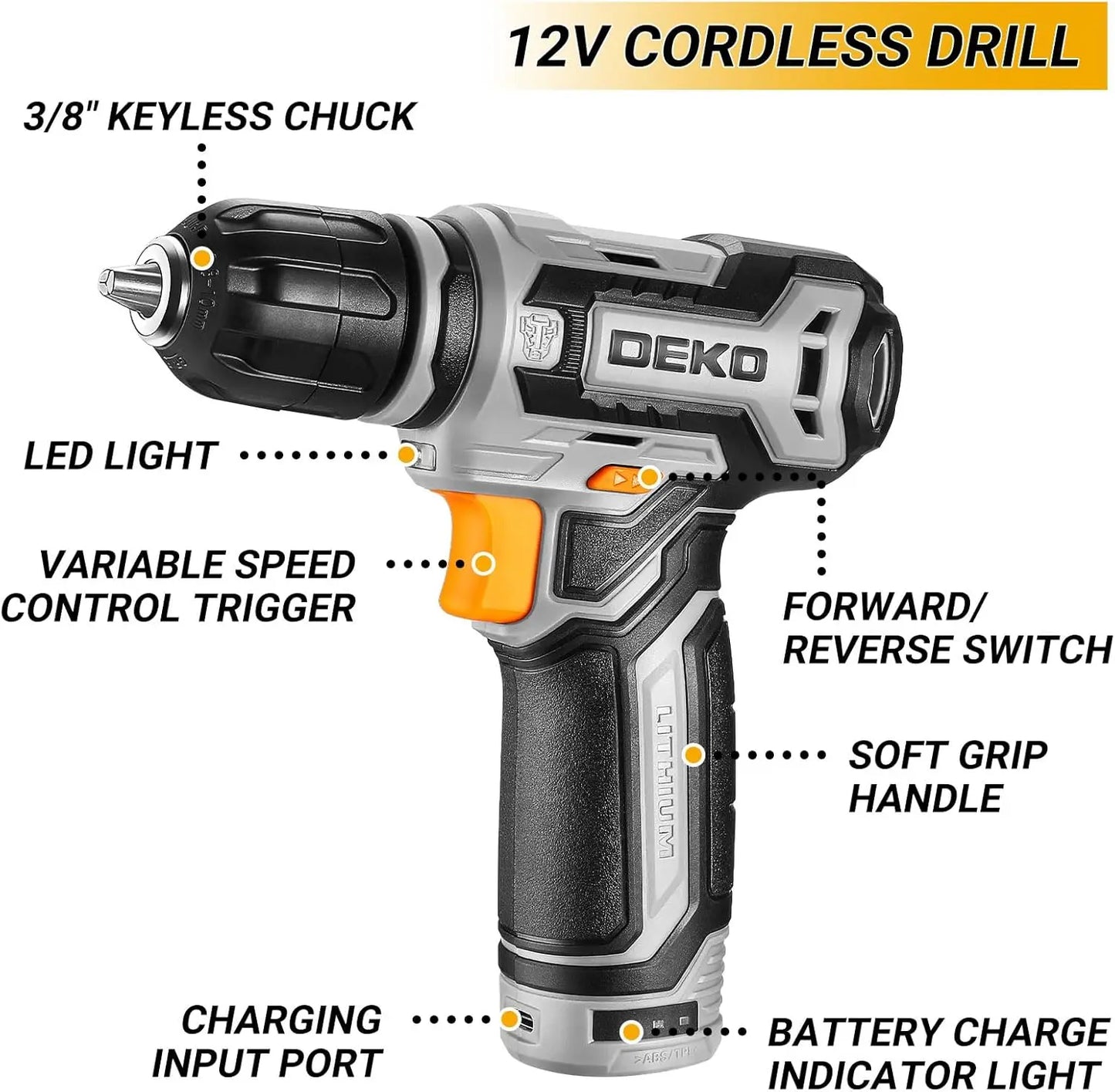 DEKODIY Home Mechanic Toolbox With 12V Cordless Drill Set