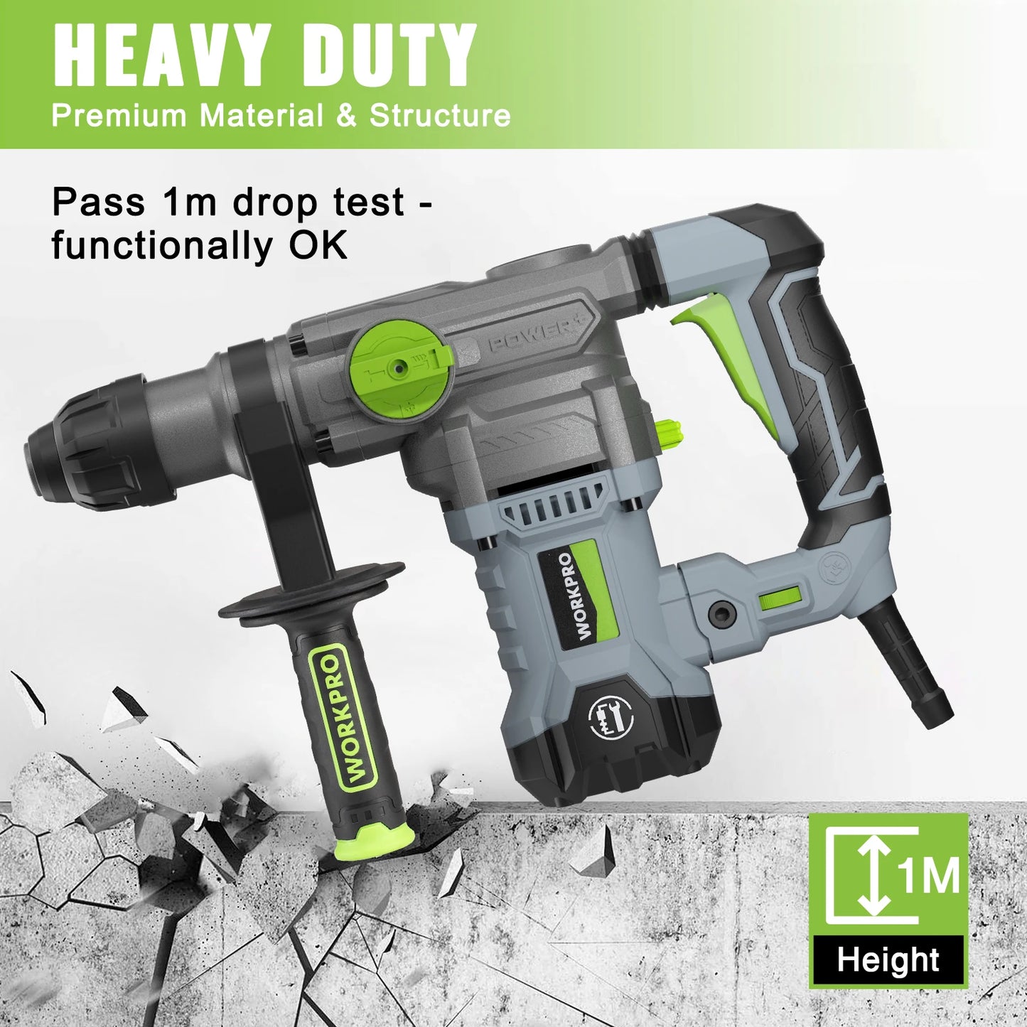 WORKPRO 12.5 Amp Heavy Duty Rotary Hammer Drill For Concrete Wood Steel
