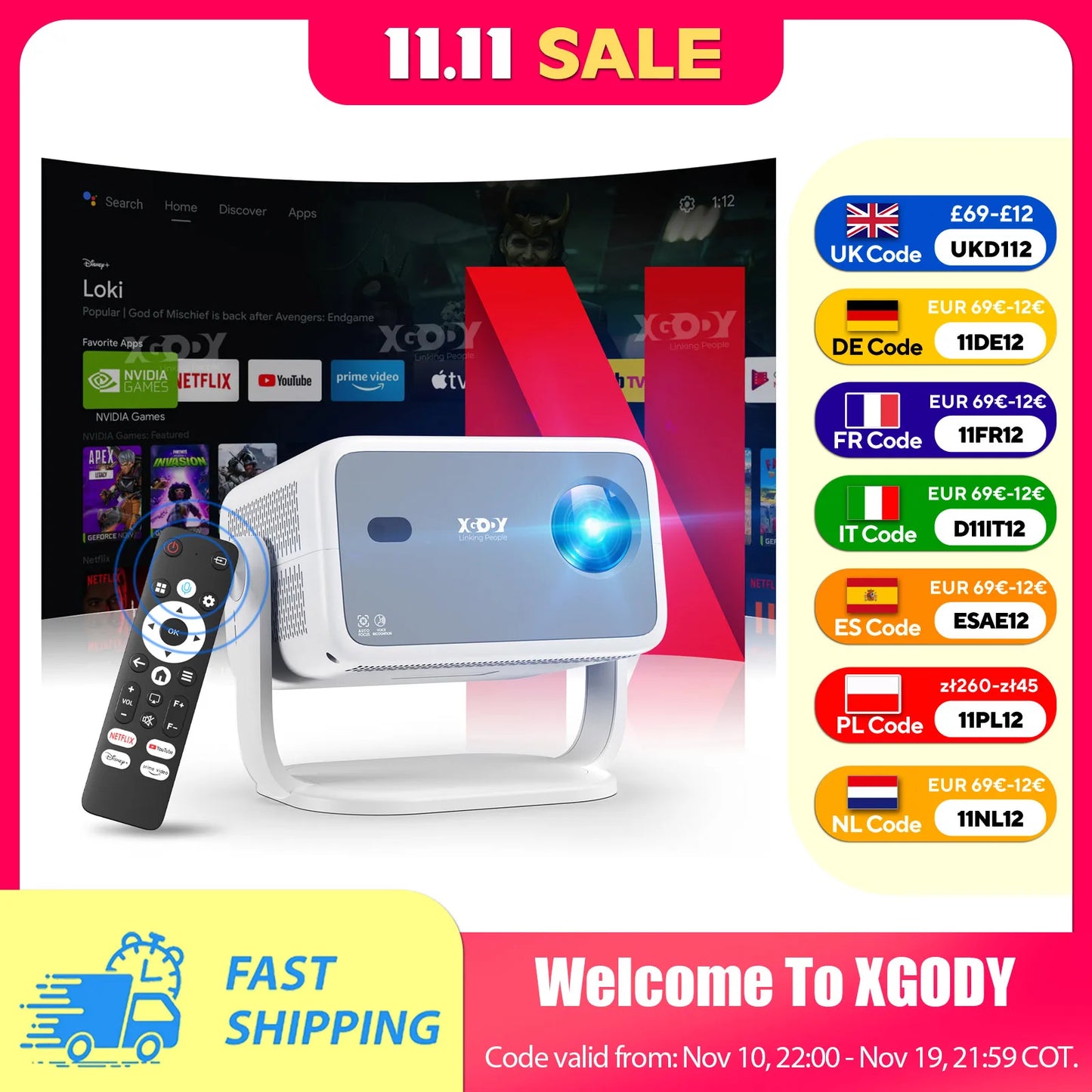 XGODY N6 4K Native 1080P Netflix Smart Projector With WiFi