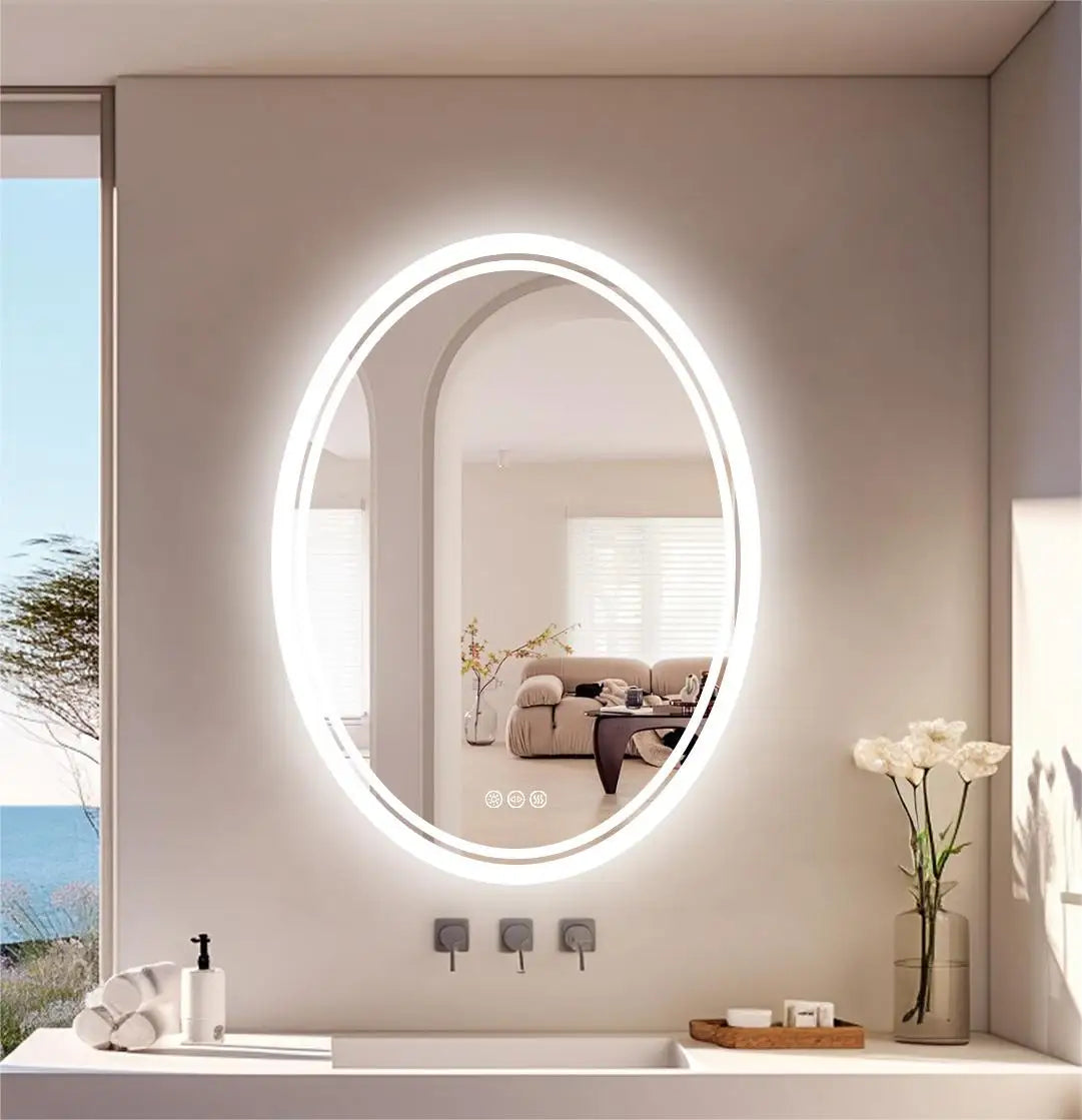 Feature Ultra Bright Oval LED Backlit Bathroom Mirror Anti Fog