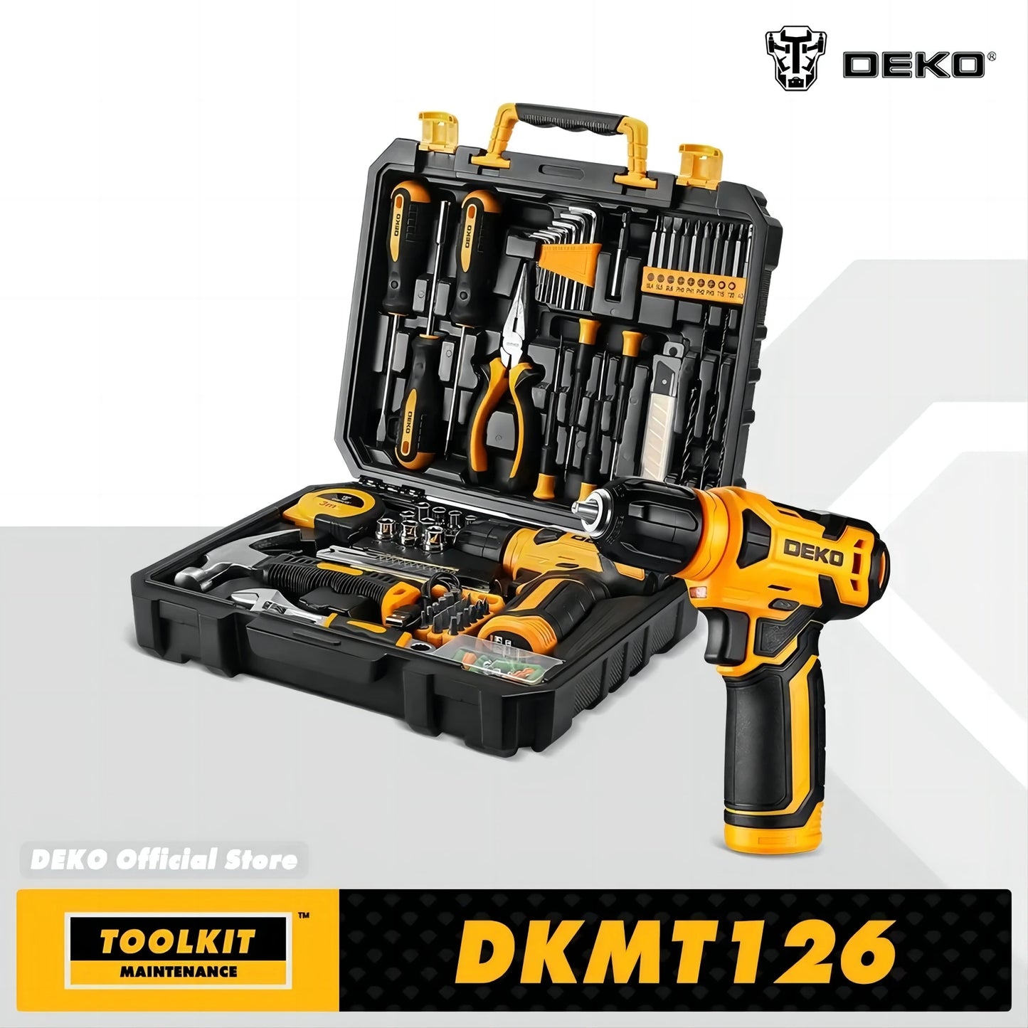 DEKO 126Pcs Power Tool Kit With 8V Drill Keyless Chuck