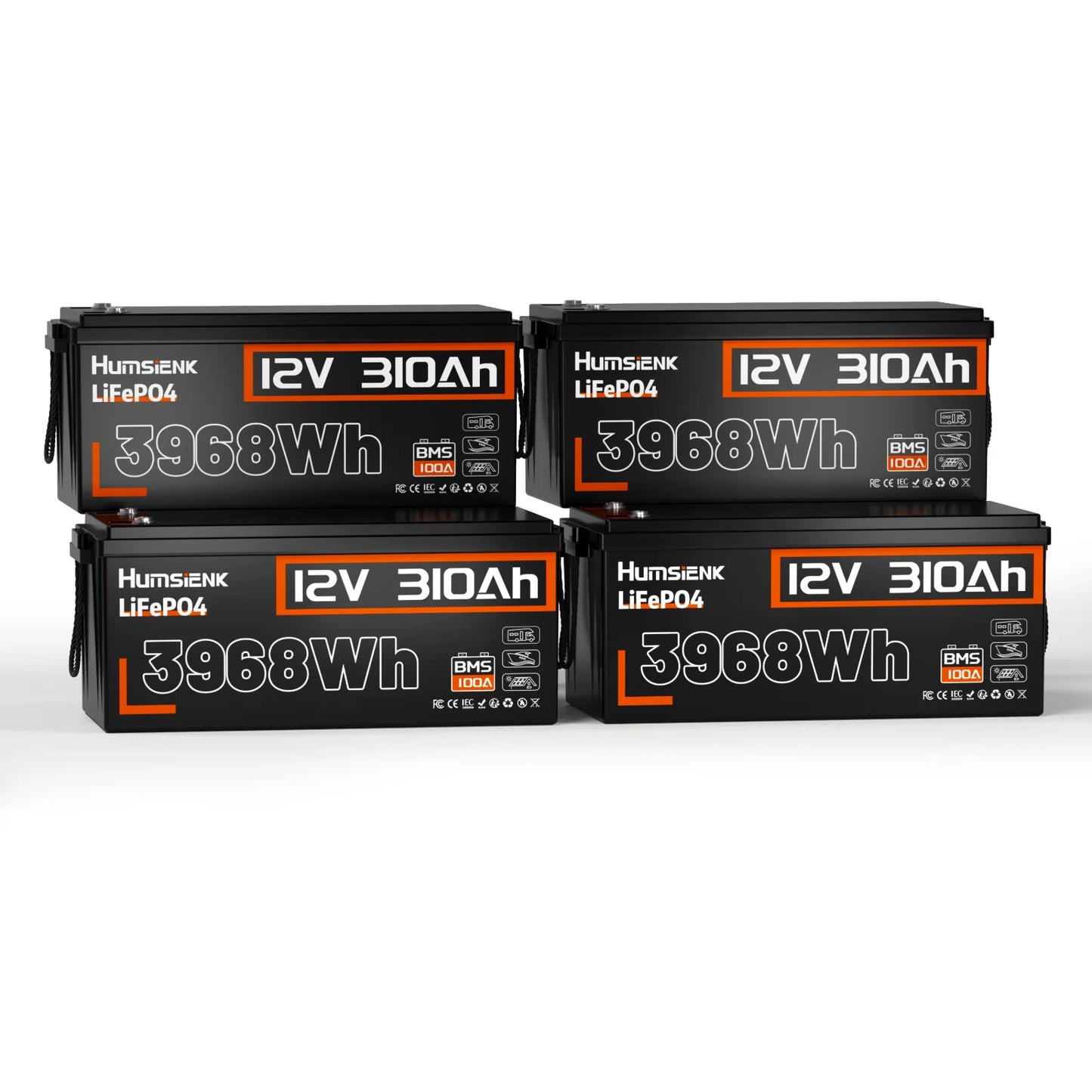 Humsienk 12V 310Ah LiFePO4 Battery 3968Wh With 100A BMS UL1973 RV