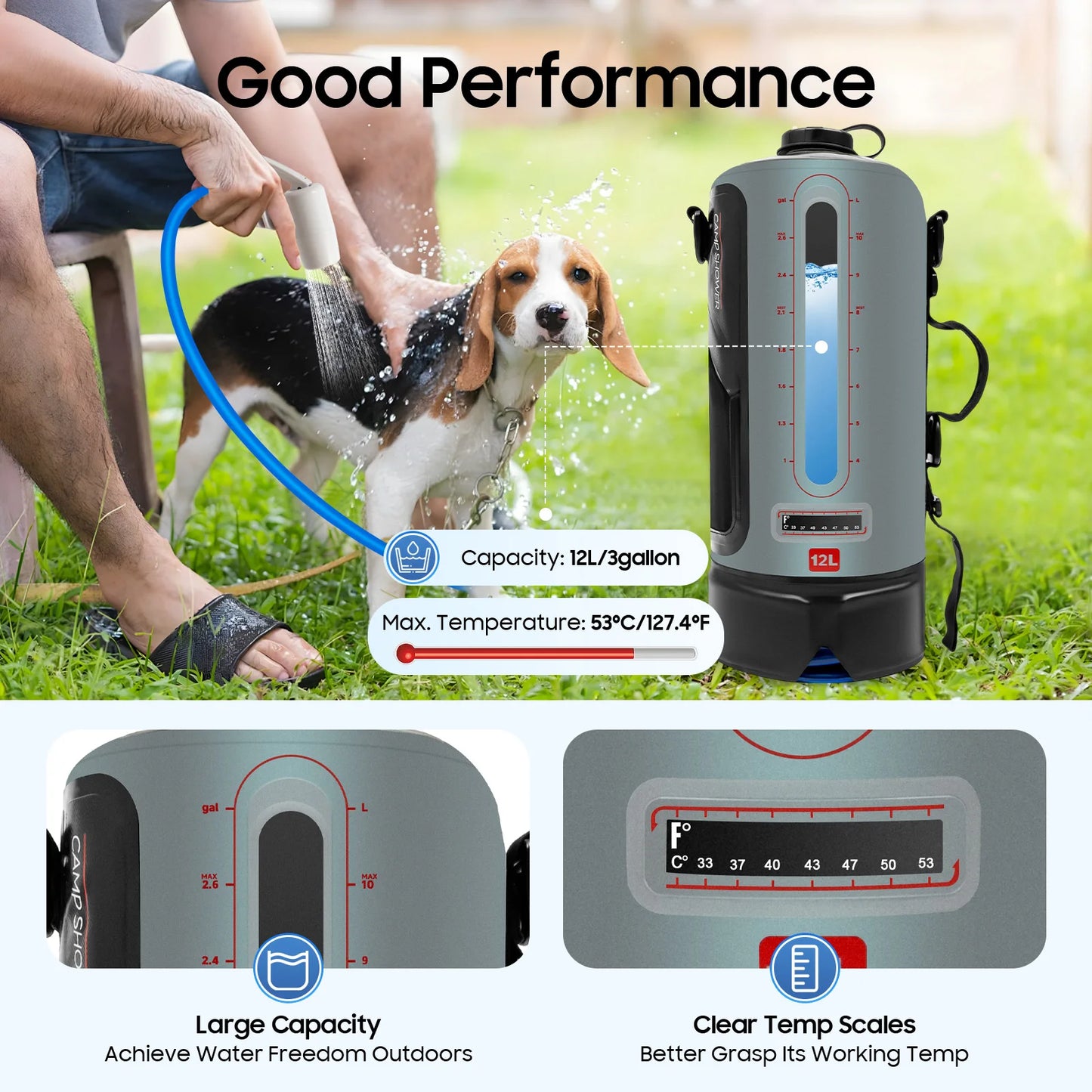 Electric Camping Shower Bag With Auto Pump And Removable Hose