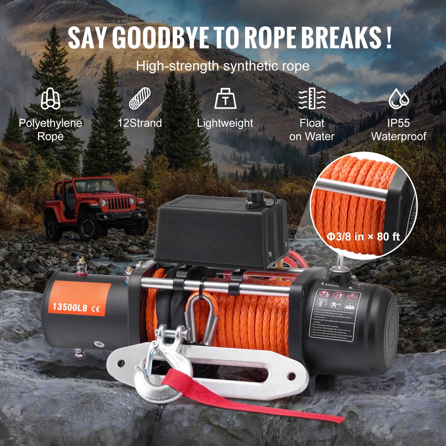 SucceBuy 13500lbs Electric Winch For Truck Car Tow Off Road