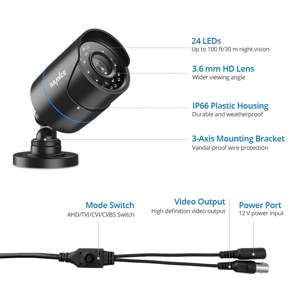 SANNCE 1080P Outdoor Bullet Camera With 100ft IR Night Vision