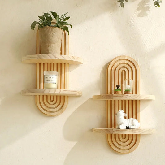 Oval Solid Wood Wall Shelf For Modern Living Room Decor