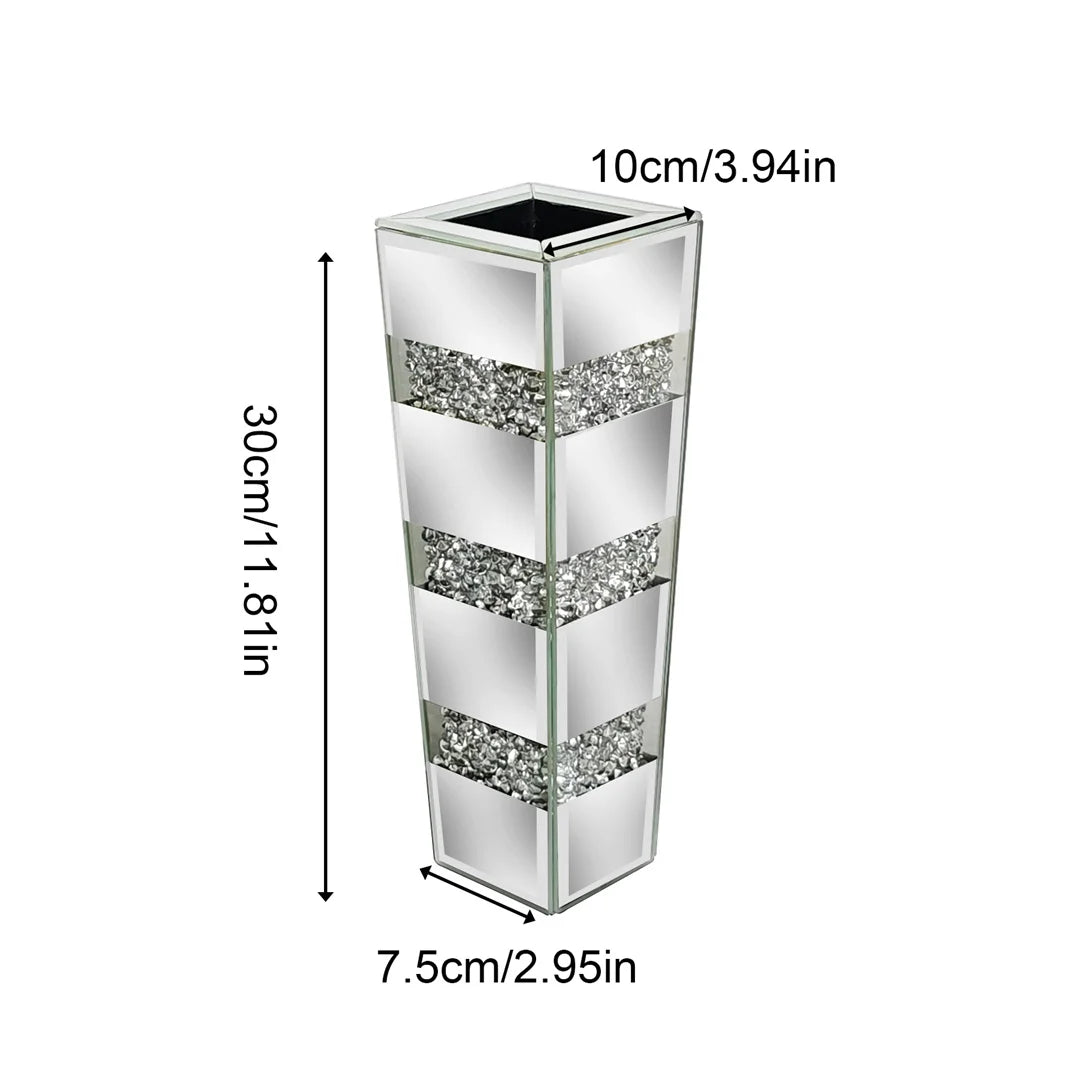 Modern Floor Vase With Crystal Diamond Accents And Mirrored Finish