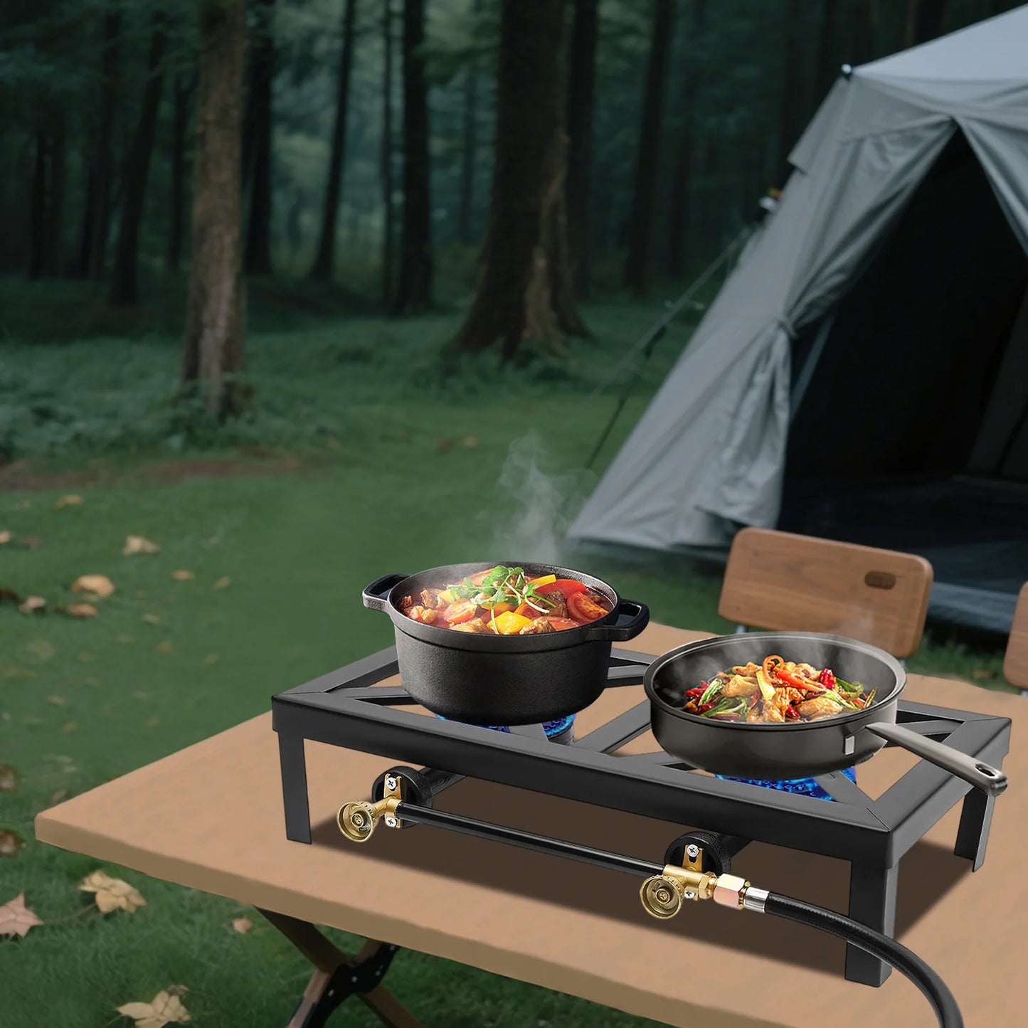 Portable Double Burner Gas Stove Outdoor Propane Cooktop Camping