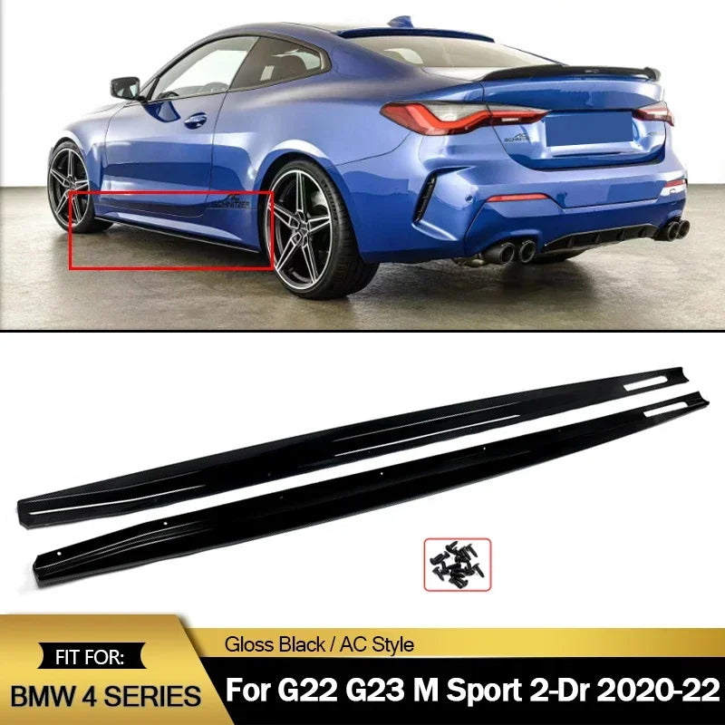 For BMW 4 Series G22 G23 420i 430i M440i M-Sport 2020+ Side Skirt Extension Kit Splitter Apron Lip Winglet Car Accessories
