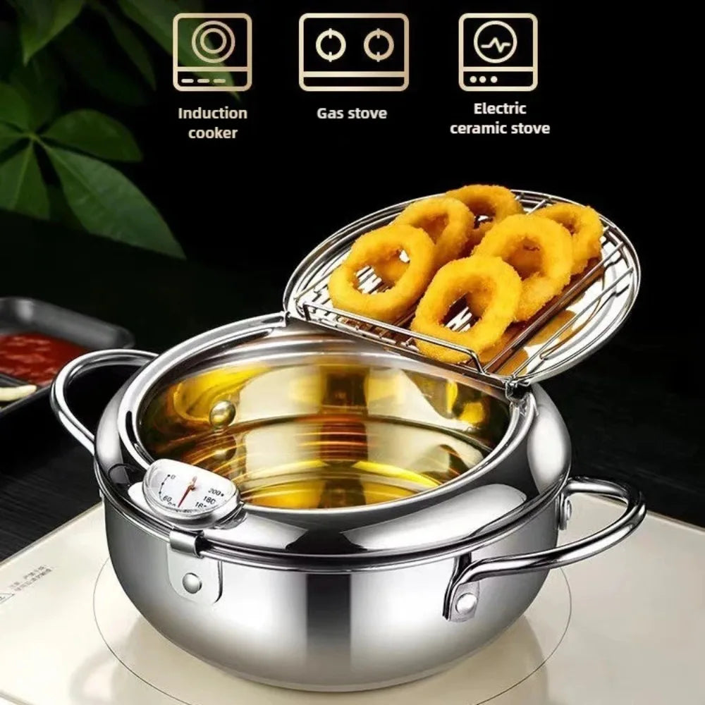 Stainless Steel Deep Fryer With Thermometer And Oil Drip Rack