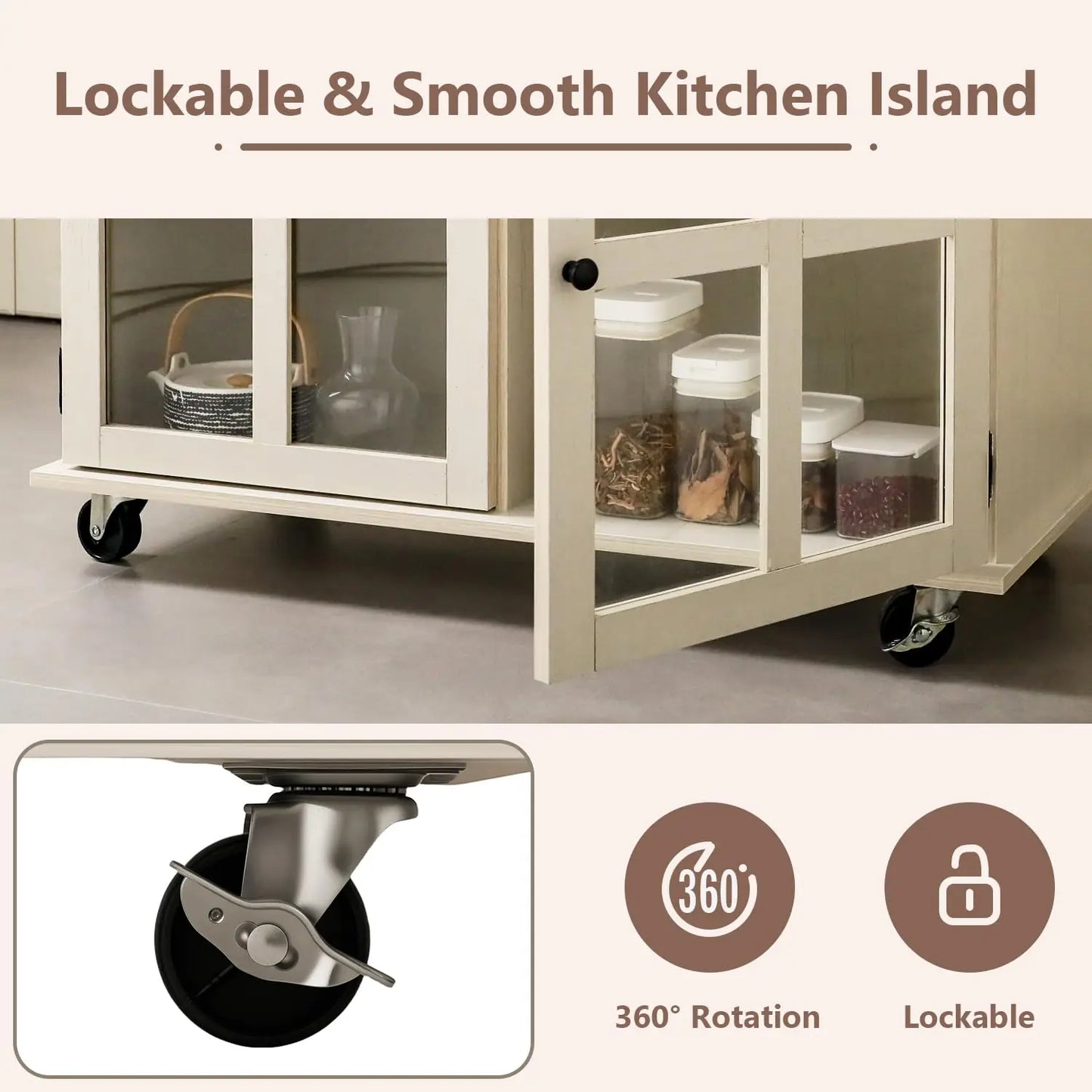 Rolling Kitchen Island With Storage On Wheels With Two Drawers