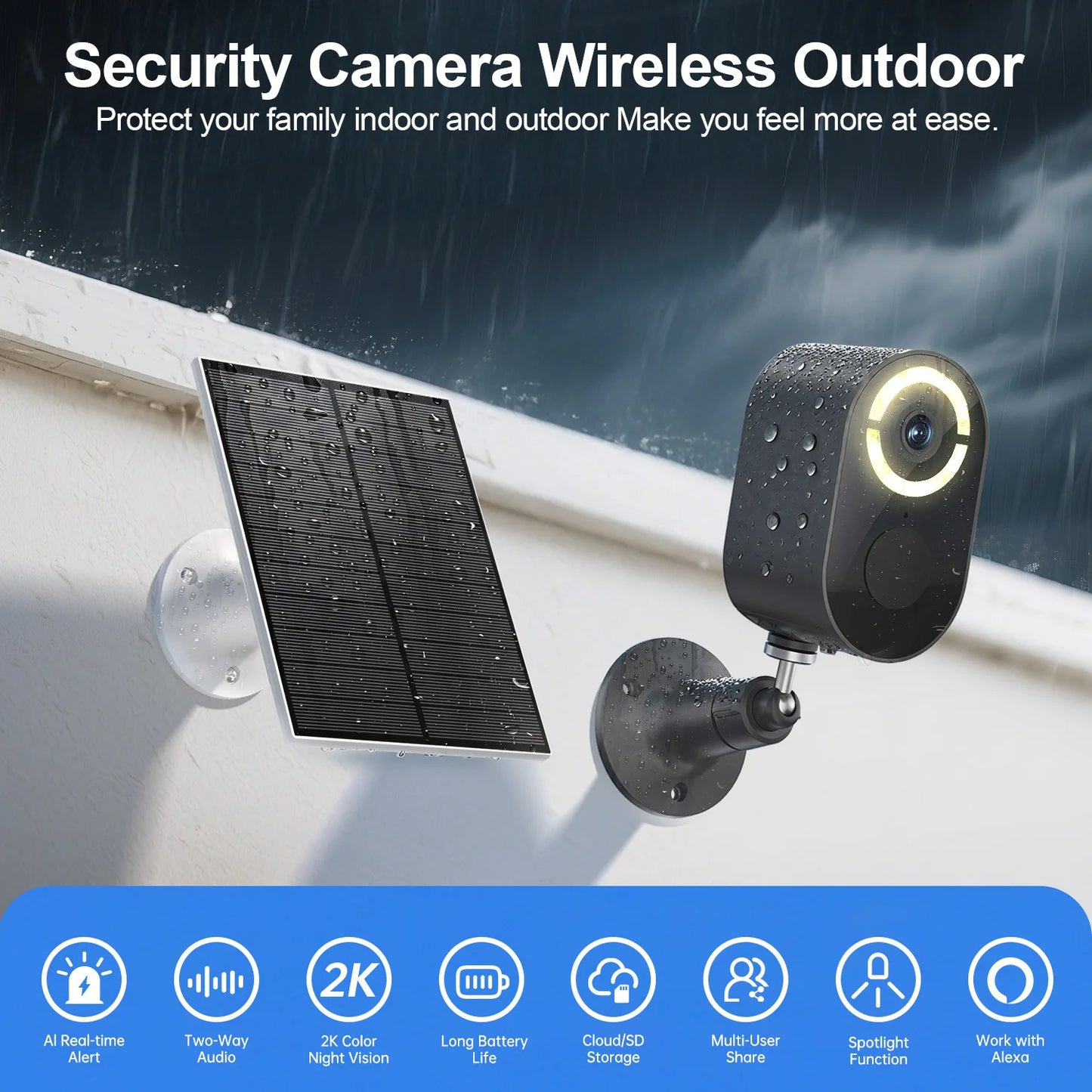 WESECUU Solar WiFi Outdoor Security Camera With Two Way Audio