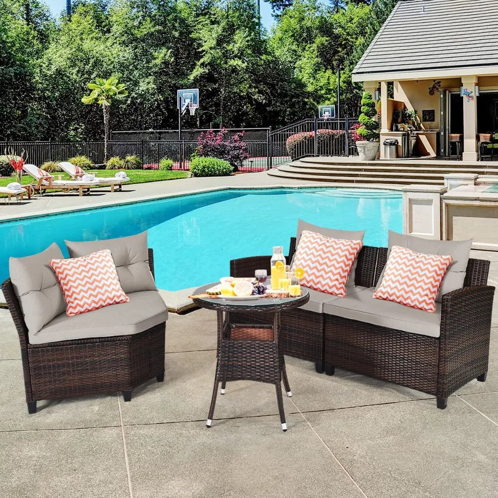 Patio Rattan Outdoor Furniture Set With Cushioned Sofa Table