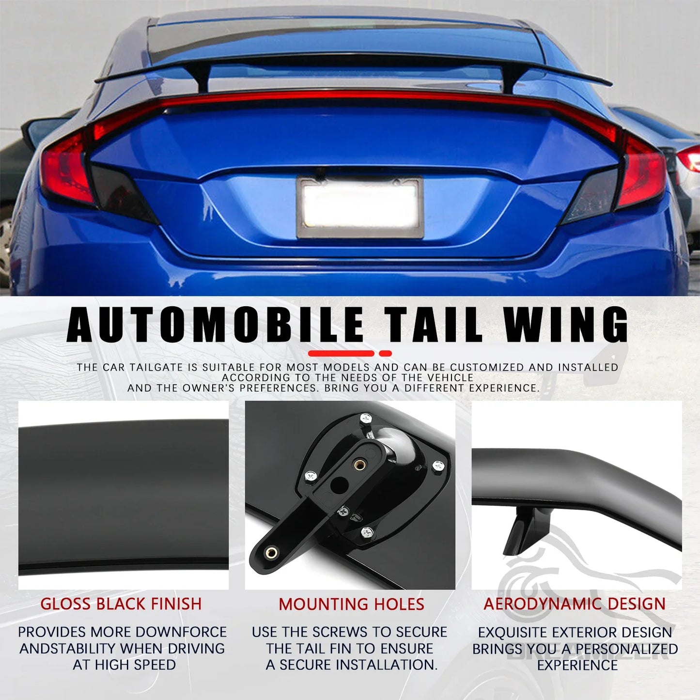 Universal GT Style Aluminum Rear Spoiler for Cars