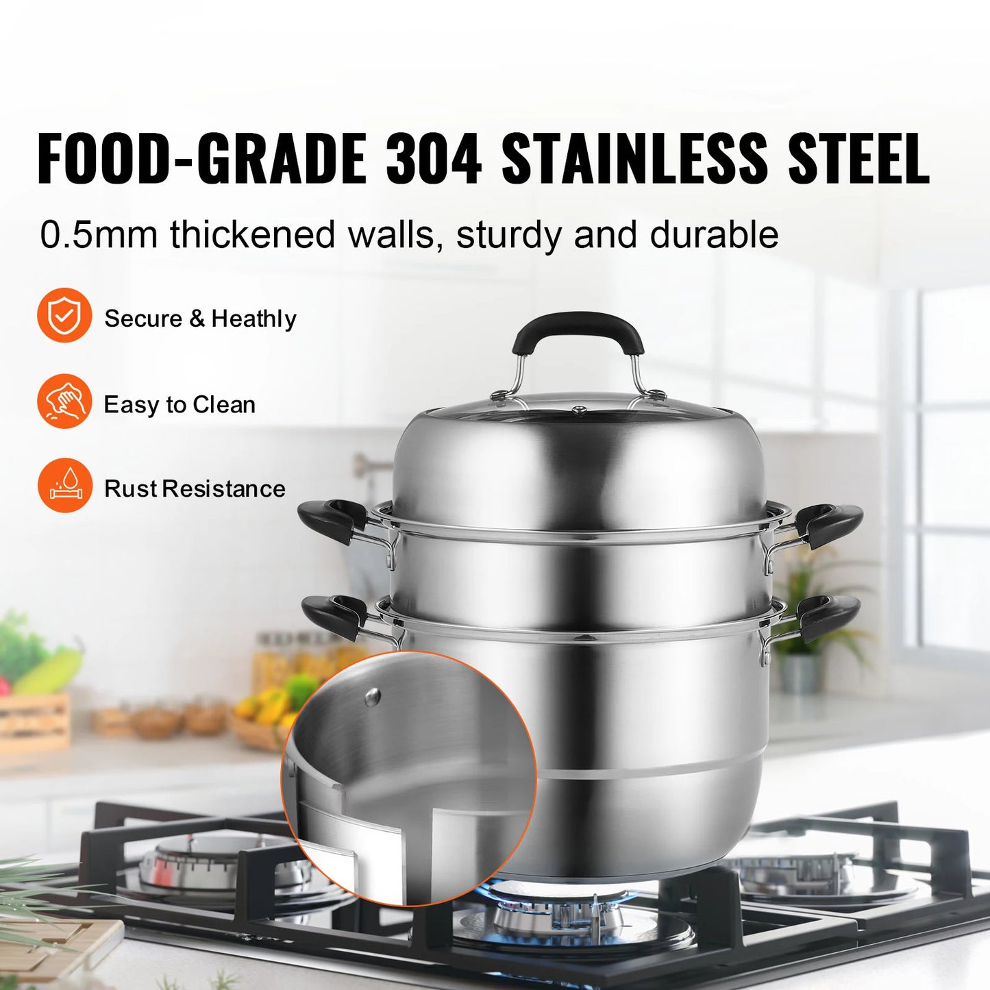 SucceBuy 3 Tier Steamer Pot Stainless Steel Cookware
