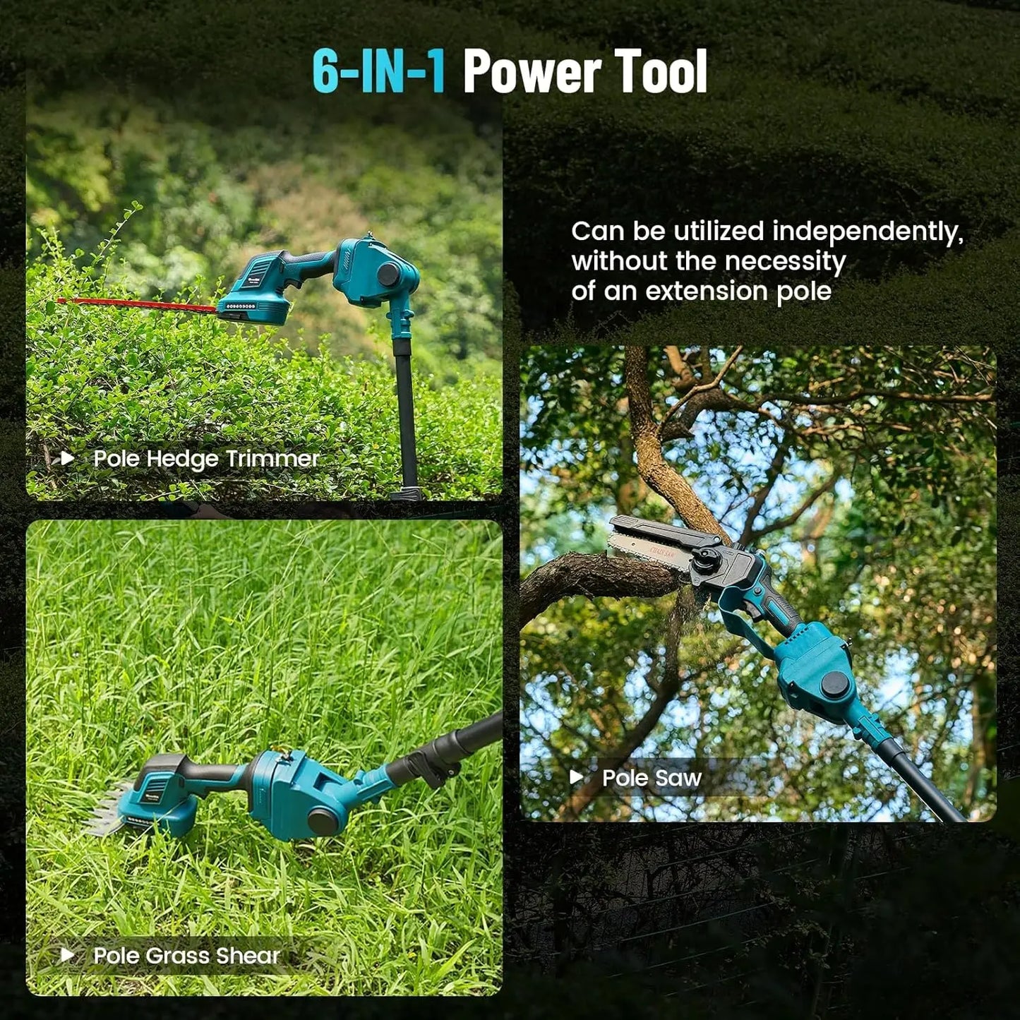 SeeSii Cordless Pole Saw Hedge Trimmer Grass Shears Combo Kit