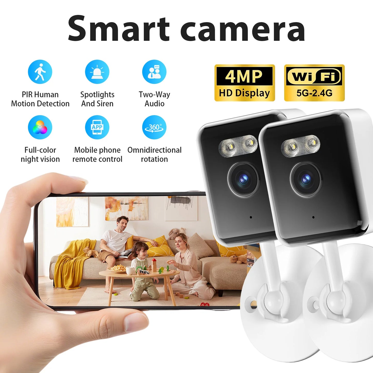 WESECUU 4MP WiFi Cube Camera Outdoor IP Surveillance Security Baby Monitor