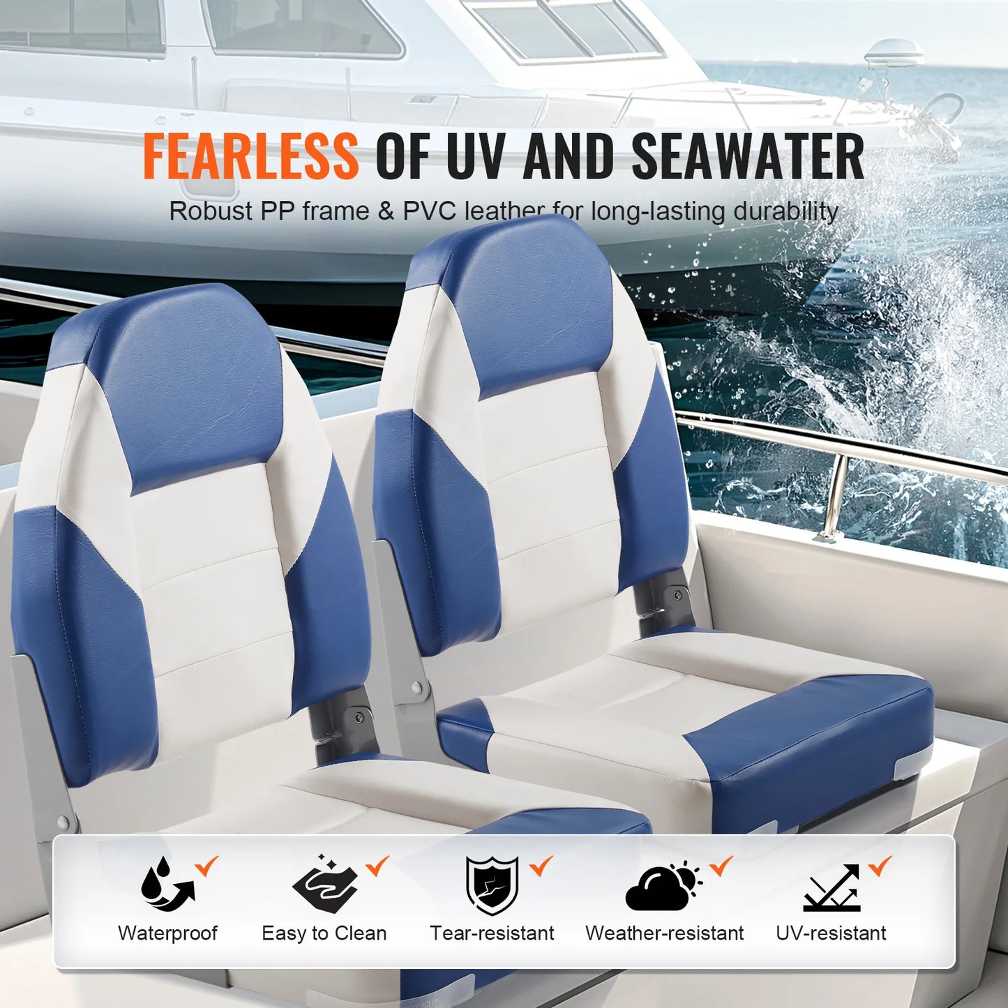 VEVOR High Back Fold-Down Boat Seat Captain Chair 2-Pack