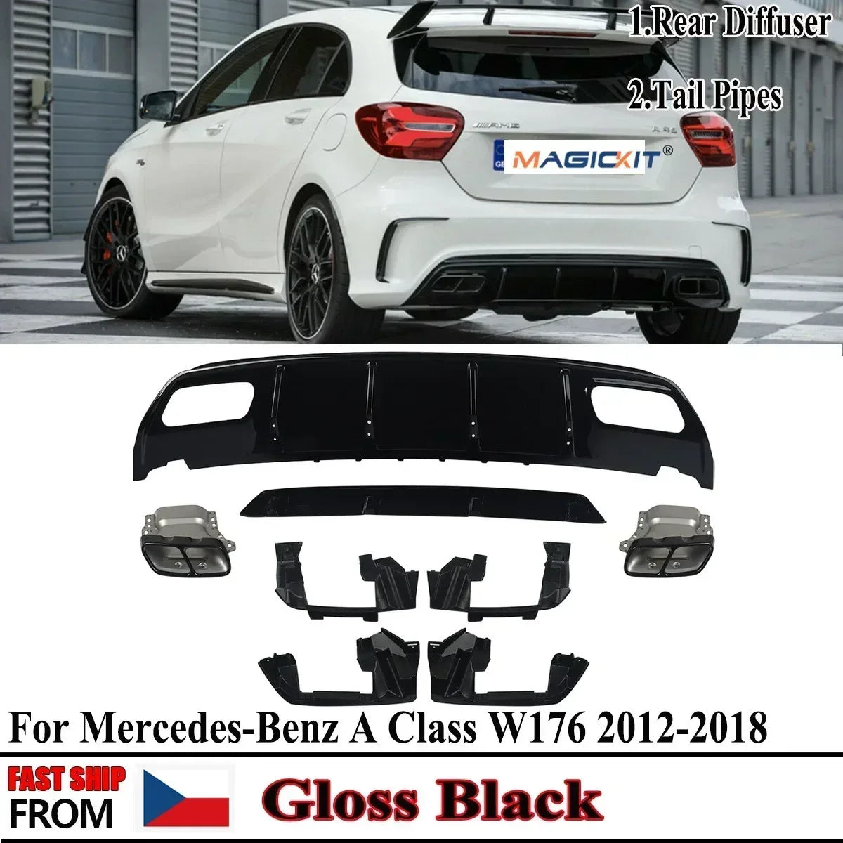 MagicKit Mercedes A Class W176 A45 Style Rear Bumper Diffuser