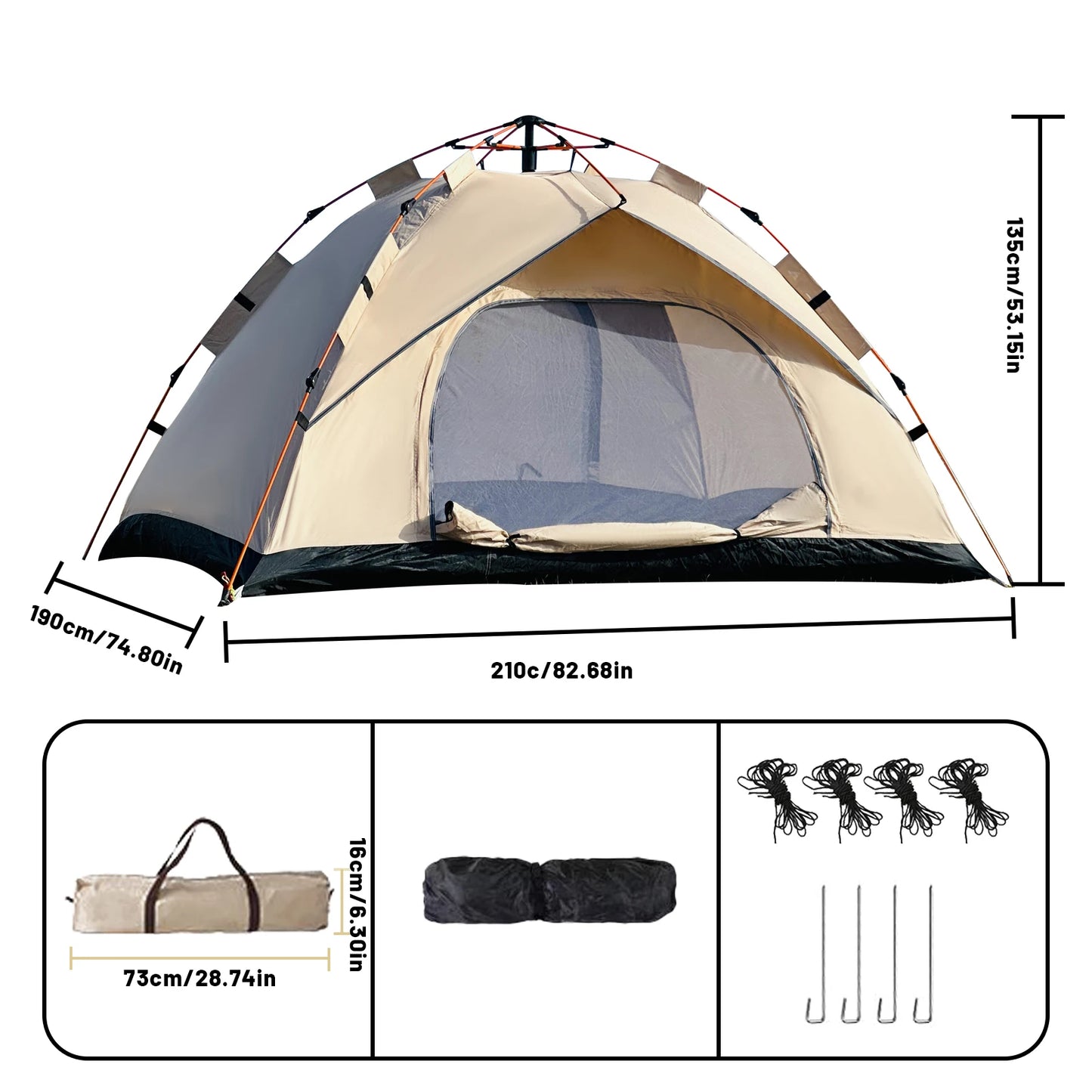 Pakicetus Three to Four Person Windproof Camping Tent Easy Setup