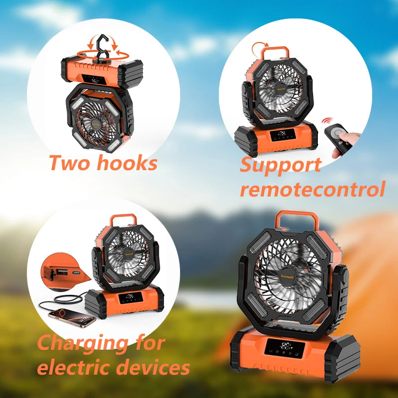 Electric 20000mAh Portable Led Camping Fan With Touch Control