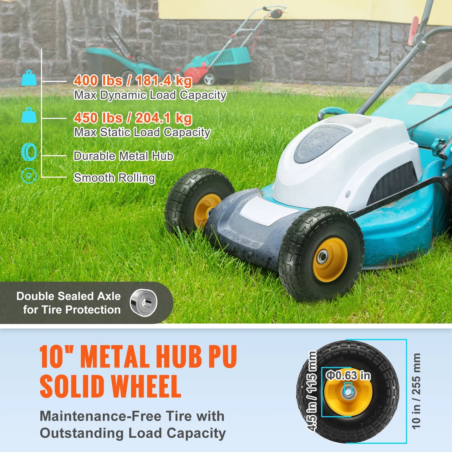 SucceBuy Professional-Grade Two-Pack-Set Solid PU Run-Flat Tire Wheels For Dollies