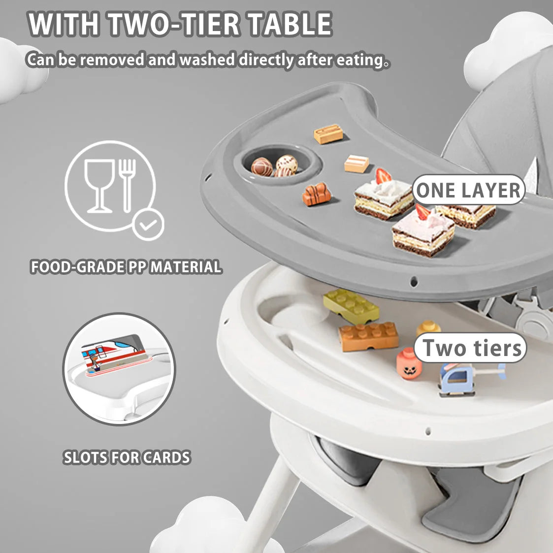 PIORLADO Foldable Baby High Chair With Tray And Toy Rack
