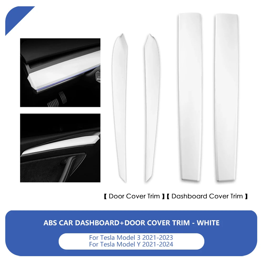 For Tesla Model 3 Y 2021-2023 Dashboard Panel Cover Door Trim Decoration Sticker ABS Carbon Fiber Pattern Decor Car Accessories