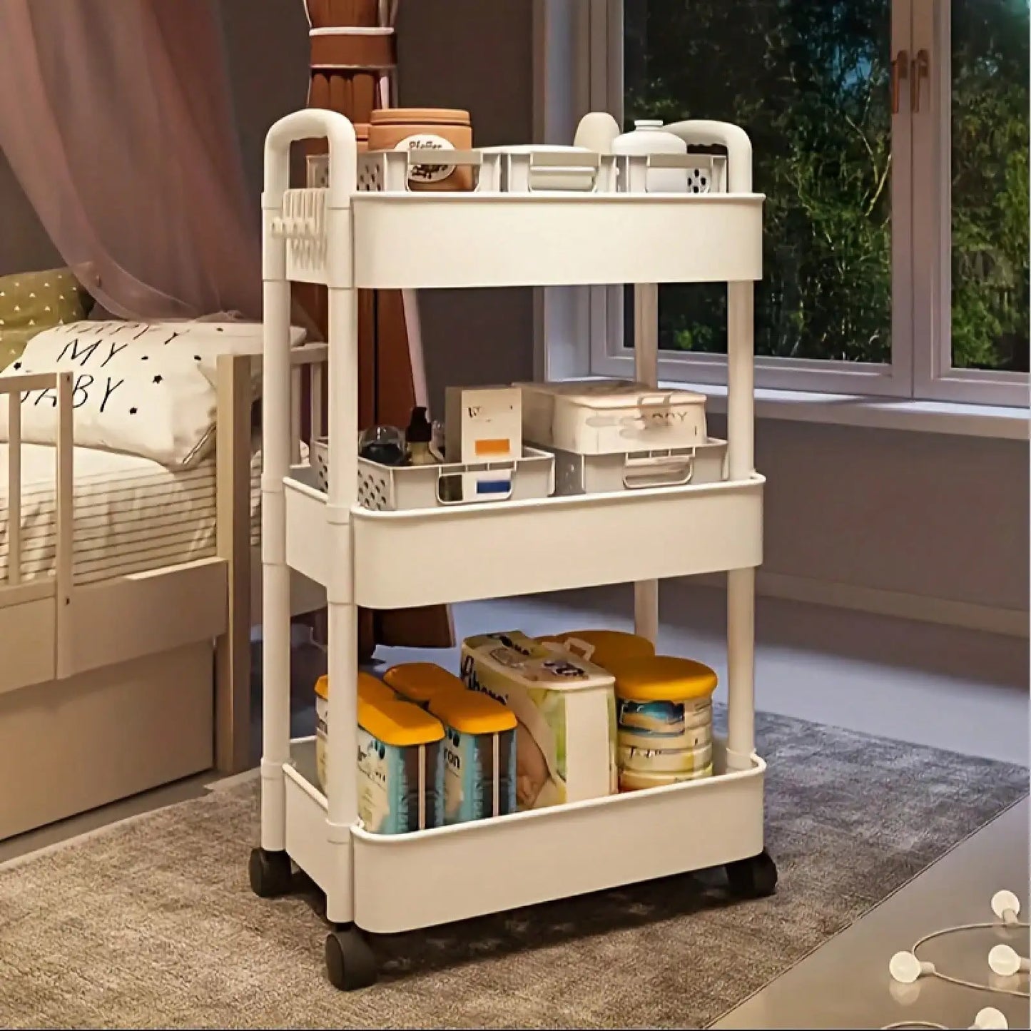 3 Tier Rolling Storage Cart With Wheels For Kitchen Bathroom