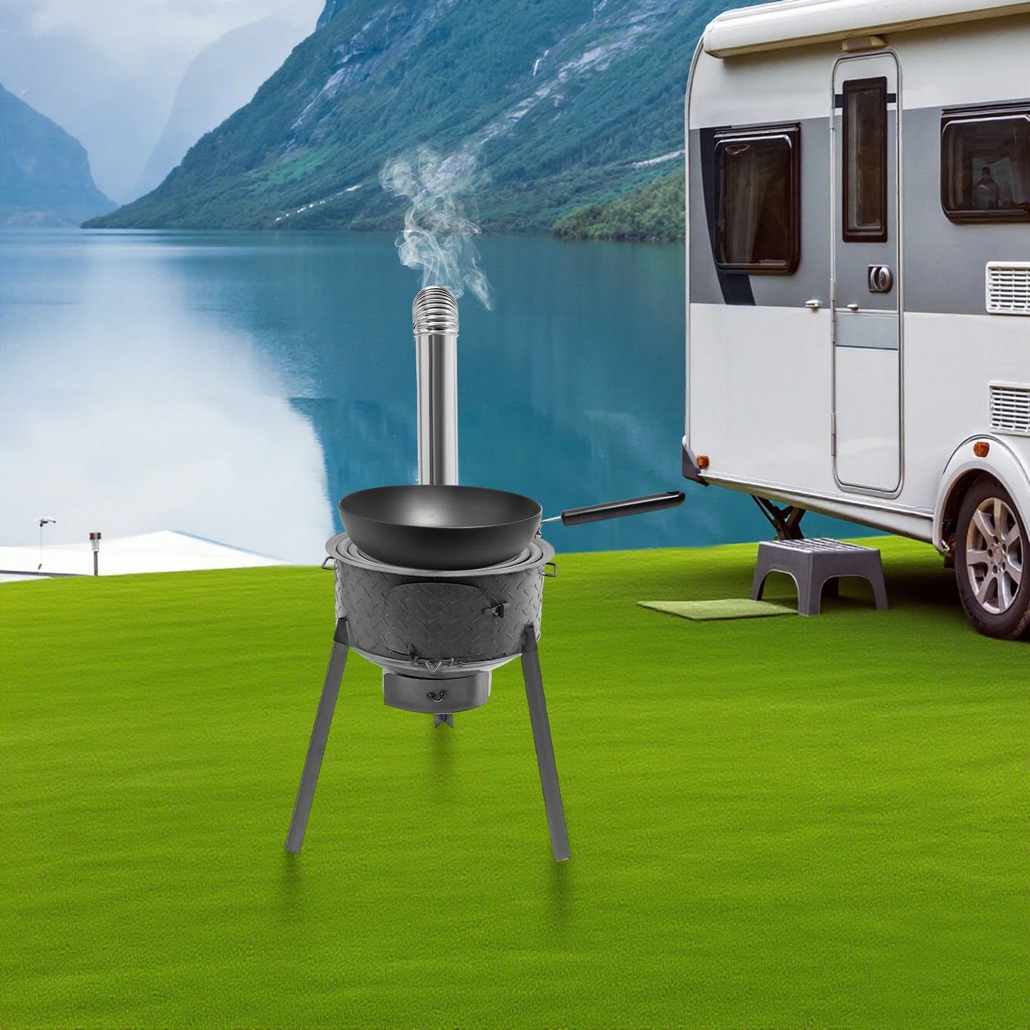 Wood Burning Stove With 3 Wok Rings Outdoor Rocket Stove