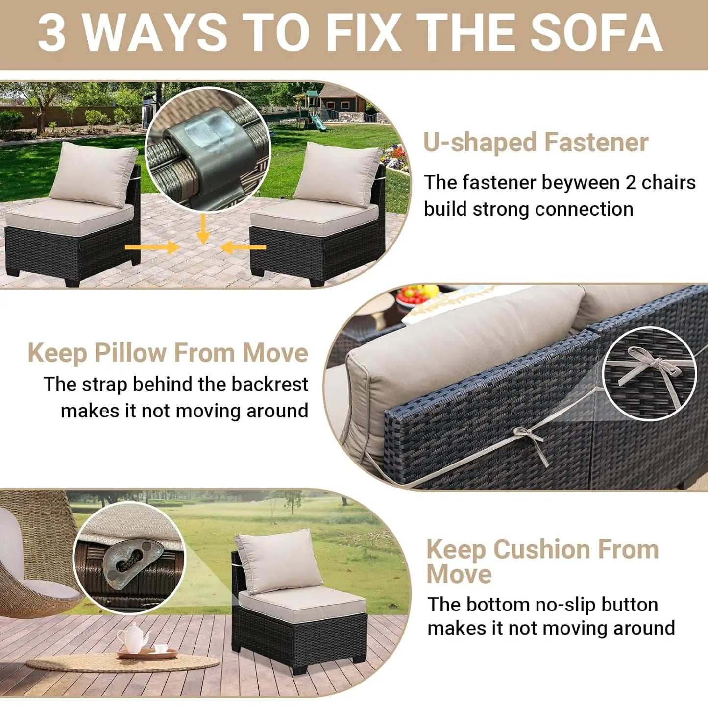 GUOHE L-Shaped Outdoor Wicker Patio Furniture Set With Cushions And Glass Table