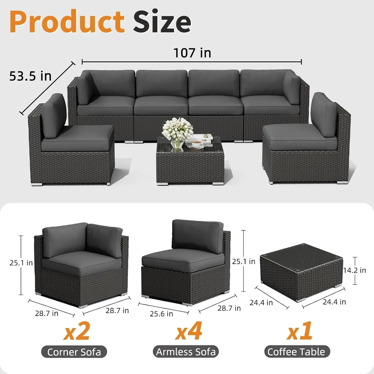 XMSJ Outdoor Rattan Wicker Sectional Patio Set With Cushions